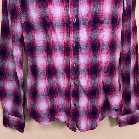 Small Noble Outfitters Womens Purple Pink Fuchsia Cotton Flannel Long Sleeve - Picture 14 of 16